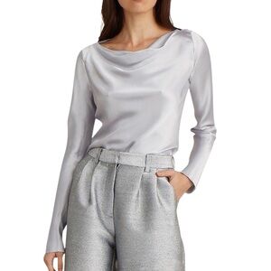 NWT Antonio Melani Shimmering Ice Silk Cowl Neck Blouse – Silver | Size M